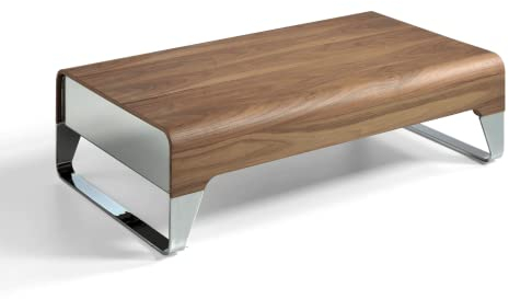 Angel Cerdá - Viereckiger Couchtisch aus Porzellanmarmor und Nussbaum - Wohnzimmertisch mit Schubladen und verchromten Stahlbeinen - Widerstandsfähige Materialien - 120 x 70 x 34 cm