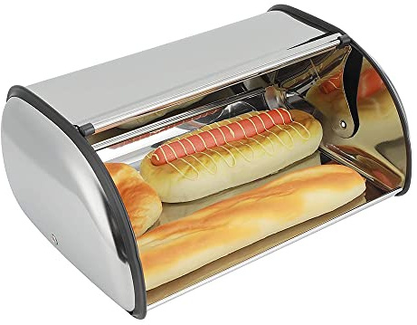 Caja de pan de metal, caja de pan con tapa corredera para conservar el pan, mantener frescos, 44 x 27 x 18 cm