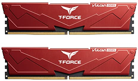 TEAMGROUP T-Force Vulcan DDR5 64GB Kit (2x32GB) 5200MHz (PC5-41600) CL40 Desktop-Speichermodul RAM (rot) für Z690- FLRD564G5200HC40CDC01