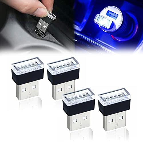 Luces de Ambiente LED para Automóvil, Portátiles Luces USB para Automóvil, 4 piezas de Iluminación USB Ambiente de Luz Set Decoración Interior para Automóvil (4 Colores, Azul/Rosa/Verde/Azul Hielo)