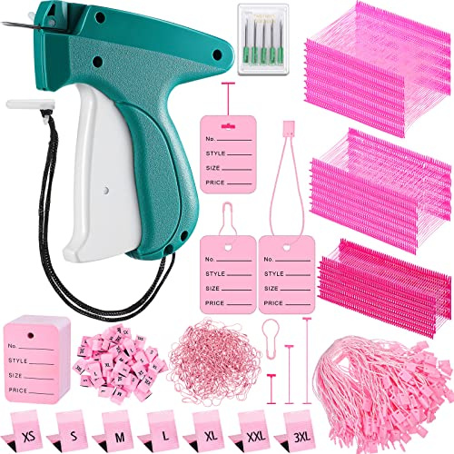 Chumia 3576 Pcs Tagging Guns for Clothes Labels Attacher Stitch Guns for Clothing with 3000 Barbs, 5 Needles and 100 Price Tags, Sewing Kit for Retail Stores, Garage Yard Sales(Pink)