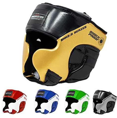 RingMaster Kopfschutz für Boxen, MMA, Kampfsport, Kickschutz, Größe L, XL, Gold/Schwarz