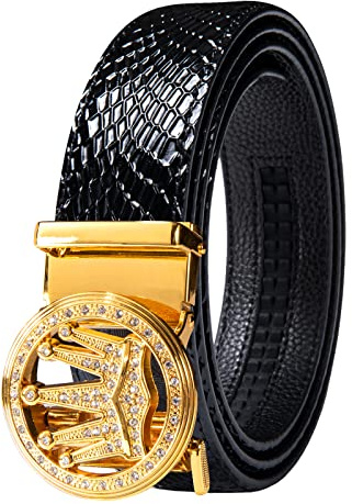 Dubulle Belt for Men Designer Ratchet Buckle Automatic Leather Fashion Adjustable Sliding Removable Dress Casual