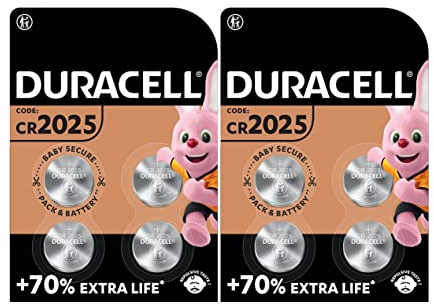 8X Duracell CR 2025 with Lithium (2 Blister Packs of 4 Batteries) 8 Batteries