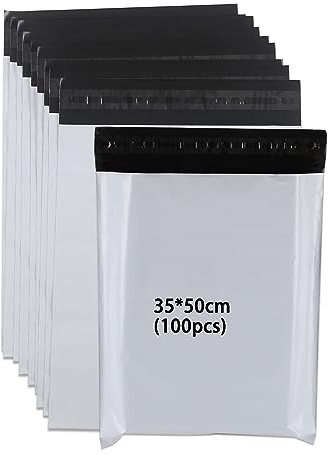 newlng Lot de 100 sacs d'expédition 35 cm x 45 cm + 5 cm en plastique pour vêtements, marchandises, textiles, carton à chaussures, opaques, indéchirables et inviolables, blancs