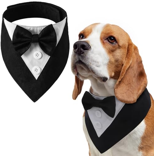 LiebeDD Halstuch Hund, Schwarz Fliege Hund Haustier Hundehalstuch Dreieckstuch Halstücher Hunde Smoking Bandana, Verstellbar Hundekostüm Formale Hund Hochzeit Outfit für Geburtstag Party, M