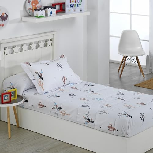 DHESTIA HOME Edredón Ajustable Cama Infantil Cactus Color Único Talla Cama 105