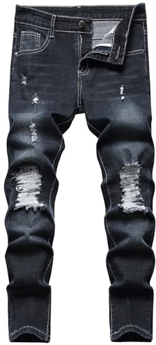 Happy Cherry Jeans Strappati Ragazzi in Denim Pantaloni Skinny Vita Alta Jeans Moda con Tasche Pantaloni Lunghi Blu Vintage per Bambini, 13-14 Anni