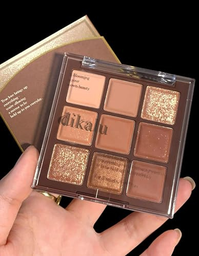Jutqut 9 Farben Lidschatten Palette Braun, Eyeshadow Palette Langanhaltender Schimmer Matte, Waterproof Lidschattenpalette glitzer High Pigmented, Auge Make Up Palette Reisegröße Für Frauen Mädchen