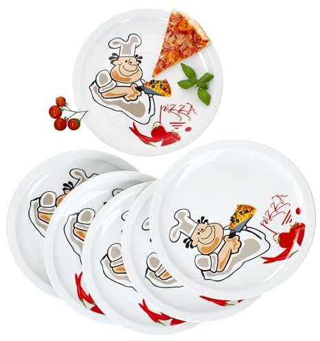 MamboCat Alberto - Set di 6 piatti per pizza, Ø 30,5 cm, per 6 persone, grandi piatti per pizza con fumetti in porcellana, piatto da portata XL