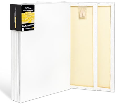 Elan Premium sträckta dukar 45 x 60 cm 380 GSM, 6-pack A2-duk för oljemålning, grundad sträckt duk för målning 380 GSM, oljemålningsdukar
