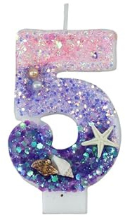 Weenwill Velas de Cumpleaños de Sirena para Tartas,Velas de Cumpleaño,Vela con Números del 5 con Purpurina Rosa y Púrpura,Adornos para Tartas con Lentejuelas 3D para Niñas,Fiestas de Cumpleaños