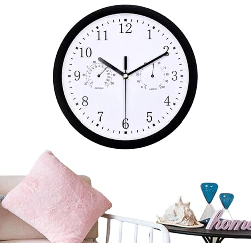 Reloj de exterior - Reloj de pared impermeable, reloj de pared a pilas | Reloj de pared con higrómetro impermeable y silencioso sin tic-tac de calidad Reloj de calidad para de