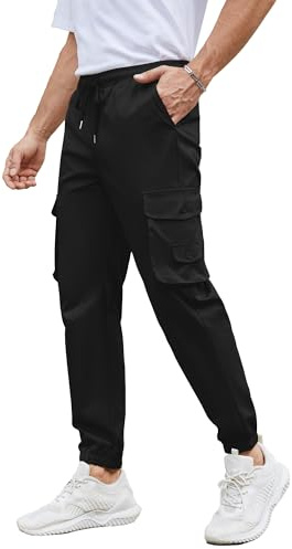 NANAMEEI Cargo Pants Men Elastic Waist Slim Fit Tactical Trousers Outdoor Chino Jogging Bottoms,Black,3XL