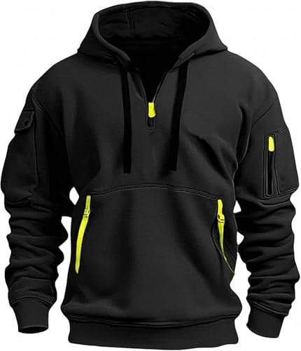 MSIYOW Sweat à Capuche Homme Pull Zippé Homme Hoodie Manches Longues Pull Hiver Veste de Travail (XL, Noir)