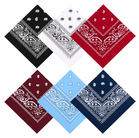 BAHABY 6 Pack 22x22 Lightweight Paisley Pattern Bandanas for Women & Men 100% Cotton Bandana