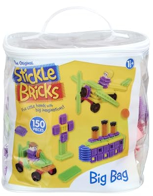 Stickle Bricks Big Bag – Toddler Construction Toy with Assorted Shapes & Colours – Easy Stick & Stack Building Blocks for Creative Play – Storage Bag Included – Ages 18 Months+ – STEM Learning Fun