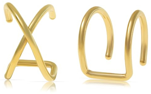 Made by Nami Set de 2 Ear Cuff Femme Or – Boucles d’Oreilles sans Perçage en Acier Inoxydable, Manchette d’Oreille Cartilage Réglable, Bijoux Minimalistes Dorés Cadeau pour Elle