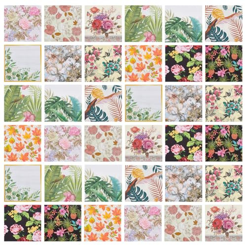 AHANDMAKER 48 Pack Decoupage Napkins 12 Styles Floral Printed Paper Cocktail Paper Decorative Napkins for DIY Crafts Wedding Christmas Party Home Decor, 13 Inch