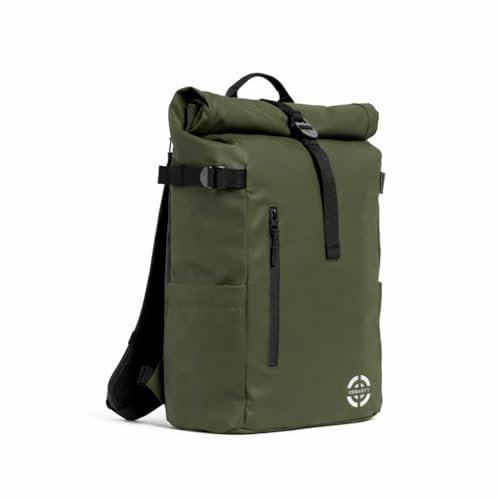 Mochila Enrollable Impermeable Expandible 20-25 L para Portátil 15,6 con Acceso Rápido, Organizadores, Ligera, Roll Top Urbana, Asa Trolley, Casual Hombre Mujer, Viaje, Universidad, Trabajo, Verde