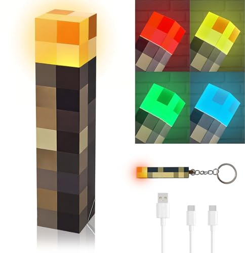 Torcia da parete con mini set di luci portachiavi, 27,9 cm, luce notturna a LED a 4 colori, ricaricabile tramite USB, per luce da comodino, palmare/montabile a parete, lampada da notte, luce