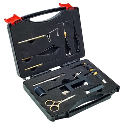 Perfeclan Kit de Tying Fly para Entusiastas de la Pesca Herramientas para Atar Anzuelos y Crear Moscas Caja Organizadora de Aleación Resistente Set Portátil y