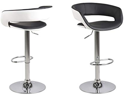 AC Design Furniture Jack Barhocker mit Trompetenfuß 2er Set, B: 54,5 x T: 48,5 x H: 104 cm, Schwarz/Weiß/Chrom, Kunstleder/Metall, 2 Stk