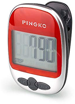 PINGKO Best Pedometer for Walking Accurately Track Steps Multi-Function Portable Sport Pedometers Step/Distance/Calories/Counter - Red