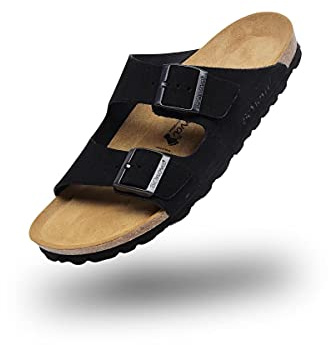 BOnova Schwanberg Velours-Leder. Echtleder Pantolette für Damen und Herren in 6 Farben. Hochwertiger Wildlederschuh mit erstklassigem Fußbett schwarz 42