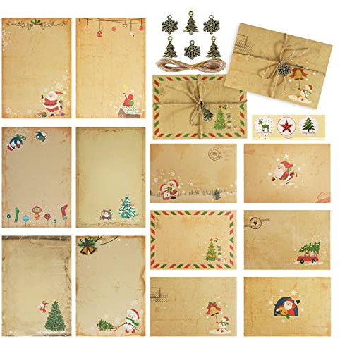 90 Confezioni Vintage di Carta da Lettere Natalizia Con Busta, Kraft, per Cancelleria, a Righe, Matrimonio, Invito