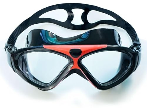 Ioggtser Occhiali da nuoto, Big Frame Occhiali da nuoto per adulti, uomini, donne, senza perdite, occhiali da piscina antiappannamento con protezione UV 180° di visione chiara (Black&Red)