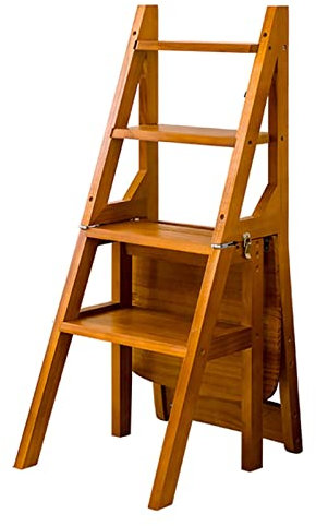 AYVADA Escabeau Escabeau en Bois, Pliant Bibliothèque Étagère Étagère Échelle Étagère Multifonction Escabeau Escalier Chaise for Intérieur Cuisine et Bureau (Couleur : Couleur Noyer)