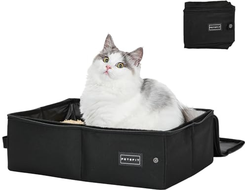 PETSFIT Bac à litière Portable – Anti-Fuite, Fond imperméable, Convient pour Les Chats et Chatons de Taille Moyenne, bac à litière de Voyage avec Couvercle, bac à litière Pliable Standard, Parfait