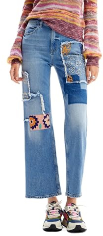 Desigual Pantalon Long en Denim pour Femme Jeans, Bleu, 38