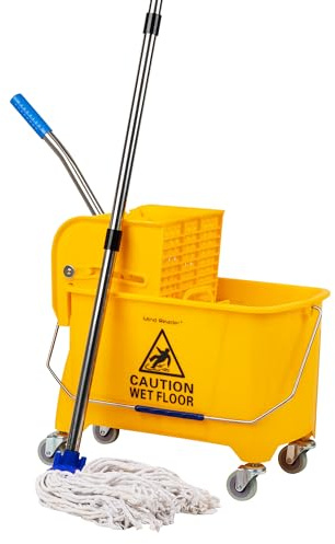 Mind Reader Seau avec essoreuse et serpillère, 22 litres, Nettoyage du Sol, Roues, 41,3 cm (L) x 27,3 cm (l) x 62,2 cm (H), Jaune