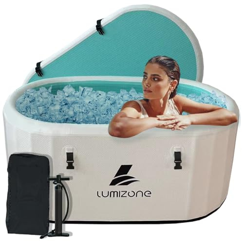 Lumizone Inflatable Cold Plunge Tub 132 Gallons Capacity Ice Bath Portable Ice Bath Tub Compatible With Water Chillers with Lid Drop Stitch PVC Double Layer Seals Oversized for Athletes