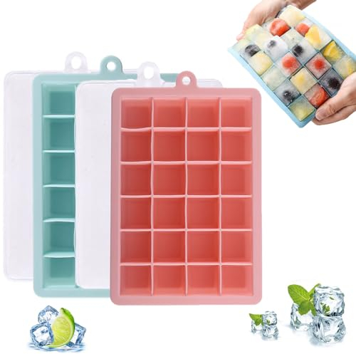 2 Piezas Bandejas de Cubitos de Hielo, 24 Compartimentos Moldes de Cubitos Hielo de Silicona Sin BPA, Apilables Que Ahorran Espacio Fácil liberación Antiderrames para Cócteles Whisky Puré Frutas Vino