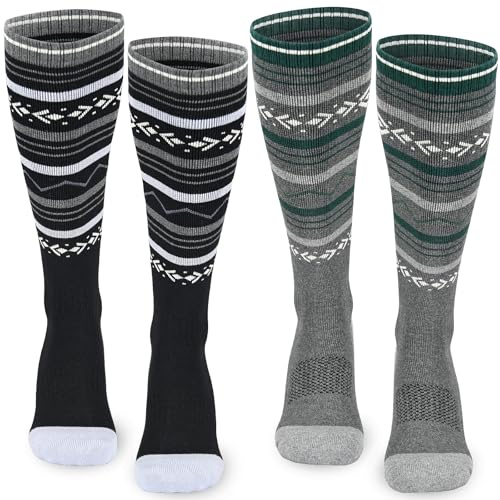 KOOOGEAR 2 Pairs Mens Thermal Ski Socks 9-12, High Performance Long Thick Winter Boot Socks for Snowboarding Walking Hiking Climbing