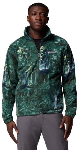 Columbia Men's Steens Mountain Printed Jacket, Full Zip Fleece Jacket, Rain Forest Deschutestrees, L