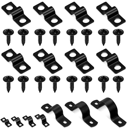 Glarks 75pcs 5mm Pipe Strap Clamp, Black Carbon Steel 2 Hole Strap Heavy Duty Rigid Pipe Strap U Bracket Tube Strap Cable Clamp Hanger Tension Tube Clip with screw for Pipe Tube Cable Fixing