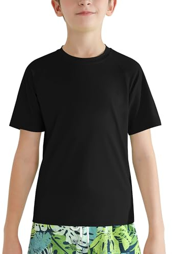 Valcatch Boy's Girls UPF 50+ Rash Guard Swim Shirts, Black, 13-14 Years