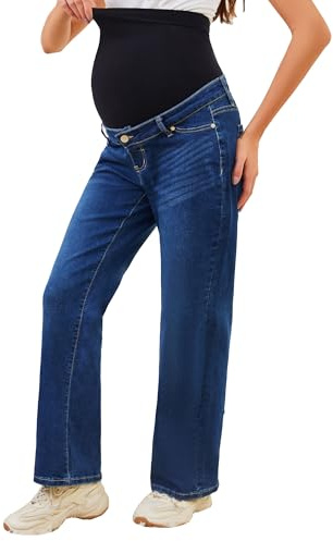 JIMYICLR Jeans Premaman da Donna, Gamba Dritta sopra la Pancia, Elasticizzati, Pantaloni in Denim per Gravidanza, Comodi, Pantaloni Premaman con Tasche, Blu Scuro, XX-Large