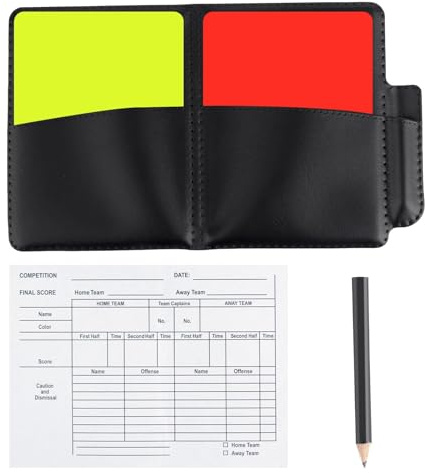 Soccer Referee Card Set – Warning Red and Yellow Referee Cards with Leather Case, Recording Papers & Pencil – Referee Kit for Football, Volleyball, Basketball, Rugby & Sports Training