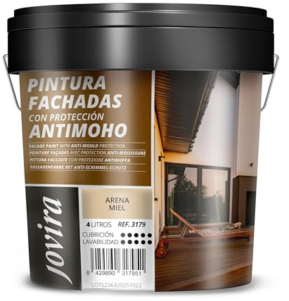 JOVIRA PINTURAS PINTURA FACHADAS ANTIMOHO. Repelente al agua, impermeable y anti fisuras. (4 Litros, Arena Miel)