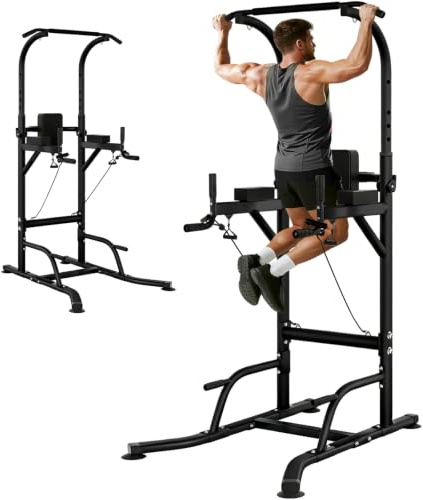 RISINGUKST Power Tower Maquina Dominadas Ajustable en Altura en casa | Multifuncional, musculación, ejercicios corporales, estable y resistente, montaje rápido, ahorro de espacio
