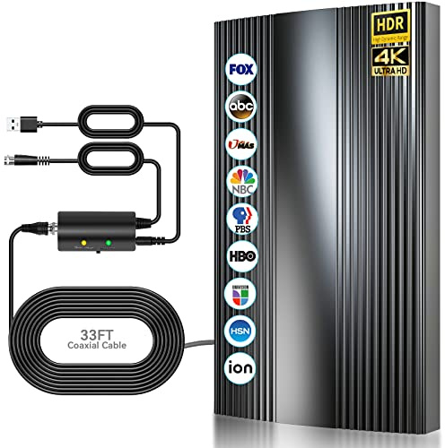 2026 Strongest Indoor TV Aerial, 600+Miles Range Digital TV Aerial Indoor Outdoor with Amplifier for Local Channels, HDTV Indoor Aerials for Smart/Old TVs Support 8K 4K 1080P-36ft Coax Cable