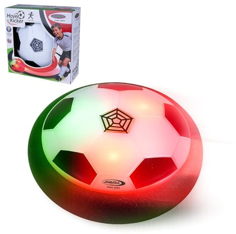 JAMARA 410220 Hover Kicker Ballon de Football d'intérieur avec lumière LED, Jouet pour Enfants à partir de 3 Ans, Ballon de Football d'intérieur Flottant avec Protection de Meubles et LED de Couleur