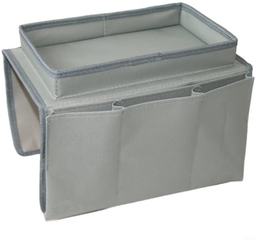 Paquete de 1 organizador de reposabrazos de sofá con diseño de múltiples bolsillos para control remoto y revistas, bolsa de almacenamiento plegable para sala de estar, dormitorio, tela Oxford, gris