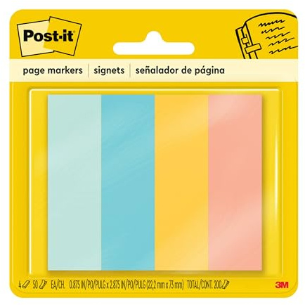 Post-it Page Markers, 0.5 x 1 .7 in, Assorted Colors, 4 Pads