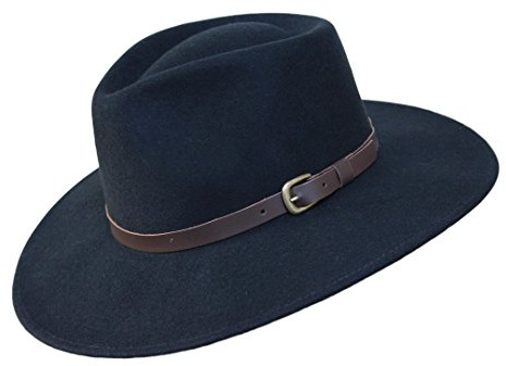 B&S Premium Lewis - Sombrero de ala Ancha Fedora - 100% Fieltro de Lana - Resistente al Agua - Banda de Piel - Negro 60cm